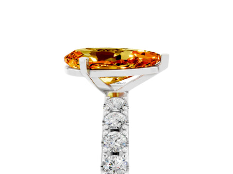 White gold Pear Cut Citrine Solitaire Pavé Band with Four-Prong Setting_5