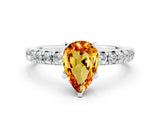 White gold Pear Cut Citrine Solitaire Pavé Engagement Ring with Round Band and Prong Setting_72