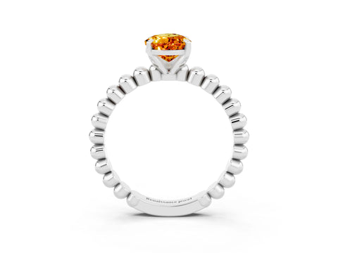 White gold Pear Cut Citrine Solitaire Ring with Beaded Band and Prong Setting_15