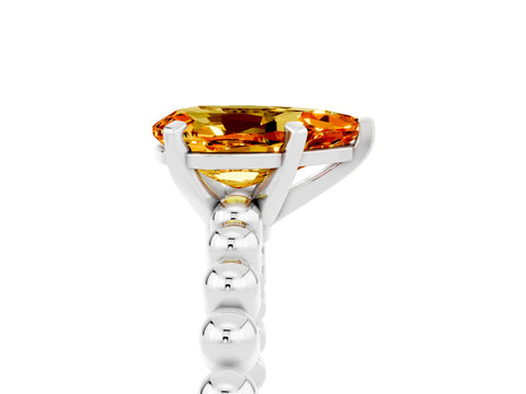 White gold Pear Cut Citrine Solitaire Ring with Beaded Band and Prong Setting_17