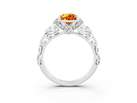 White gold Pear Cut Citrine Solitaire Ring with Filigree Band and Four-Prong Setting_27