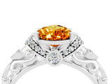 White gold Pear Cut Citrine Solitaire Ring with Filigree Band and Four-Prong Setting_28