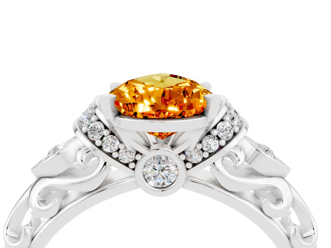 White gold Pear Cut Citrine Solitaire Ring with Filigree Band and Four-Prong Setting_40