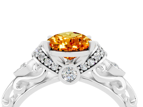 White gold Pear Cut Citrine Solitaire Ring with Filigree Band and Four-Prong Setting_52