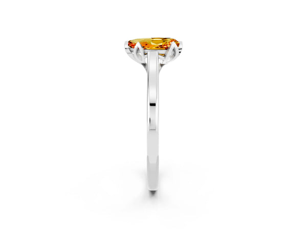 Silver Pear Cut Citrine Solitaire Ring with Flower Prong Setting and Classic Band