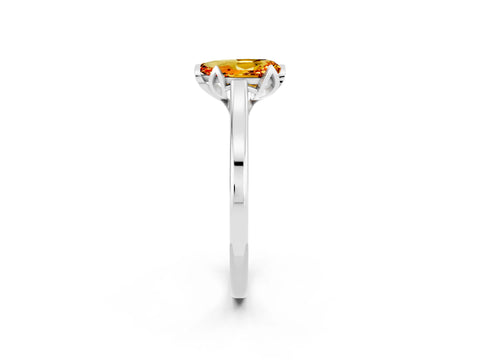 White gold Pear Cut Citrine Solitaire Ring with Flower Prong Setting and Classic Band_14