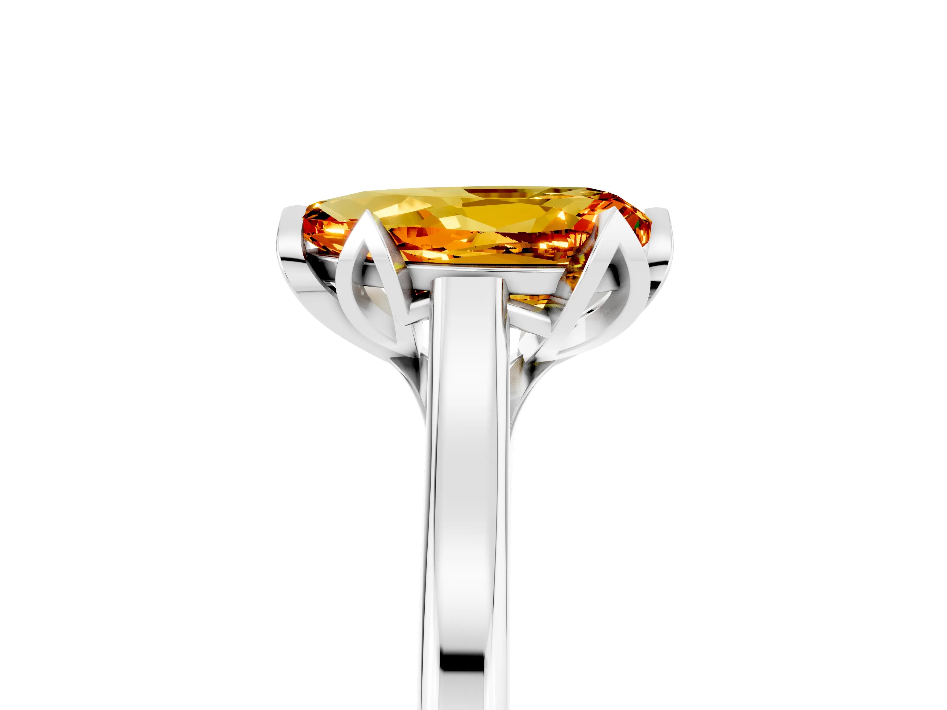 White gold Pear Cut Citrine Solitaire Ring with Flower Prong Setting and Classic Band_17