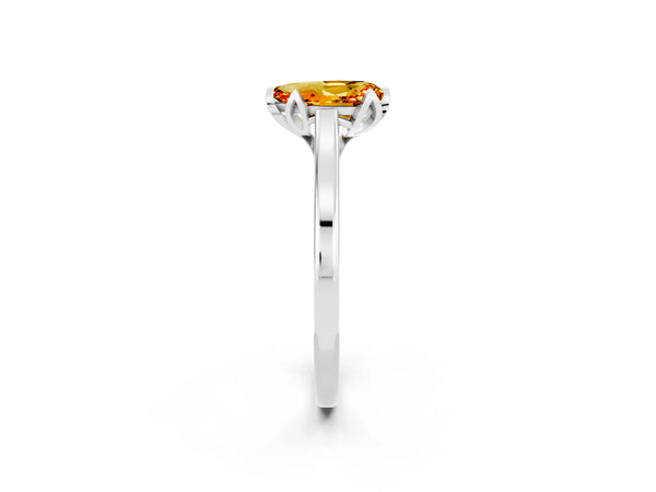White gold Pear Cut Citrine Solitaire Ring with Flower Prong Setting and Classic Band