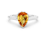 White gold Pear Cut Citrine Solitaire Ring with Flower Prong Setting and Classic Band_49
