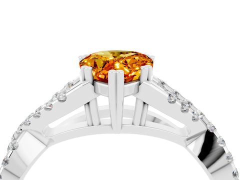 White gold Pear Cut Citrine Solitaire Ring with Four-Prong Setting and Twisted Pavé Band_4