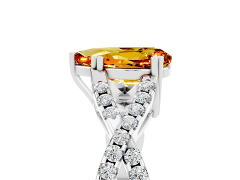White gold Pear Cut Citrine Solitaire Ring with Four-Prong Setting and Twisted Pavé Band_5