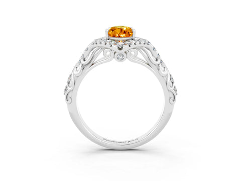White gold Pear Cut Citrine Solitaire Ring with Hidden Halo and Pavé Band_15
