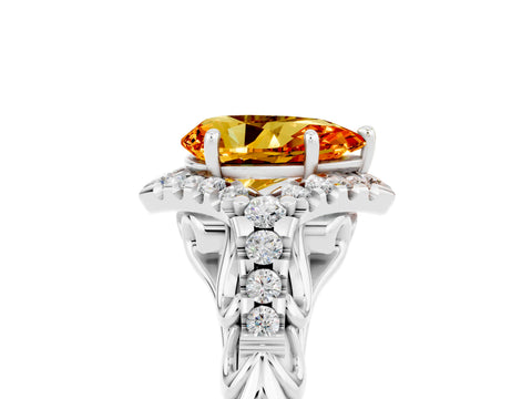 White gold Pear Cut Citrine Solitaire Ring with Hidden Halo and Pavé Band_17