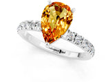 White gold Pear Cut Citrine Solitaire Ring with Pavé Accents and Four-Prong Setting_1