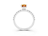 White gold Pear Cut Citrine Solitaire Ring with Pavé Accents and Four-Prong Setting_3