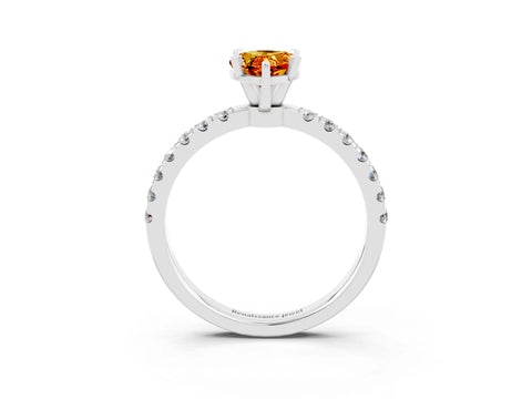 White gold Pear Cut Citrine Solitaire Ring with Pavé Accents and Four-Prong Setting_3