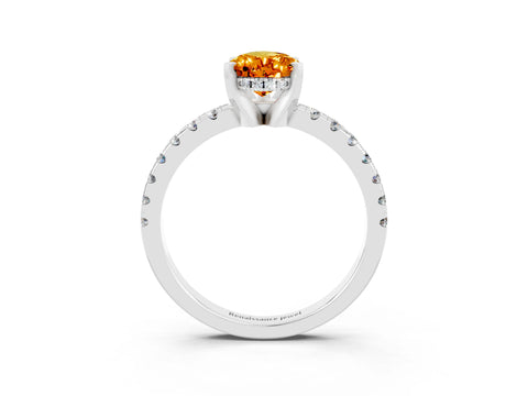 White gold Pear Cut Citrine Solitaire Ring with Pavé Band and Four-Prong Setting_27