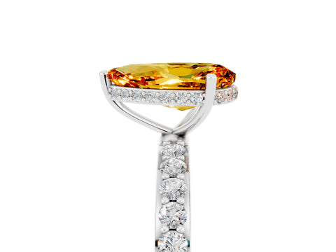 White gold Pear Cut Citrine Solitaire Ring with Pavé Band and Hidden Halo_29