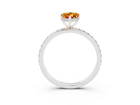 White gold Pear Cut Citrine Solitaire Ring with Pavé Band and Hidden Halo_3