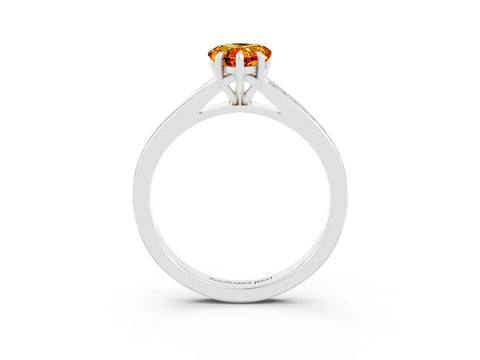 White gold Pear Cut Citrine Solitaire Ring with Pavé Band and Prong Setting_3