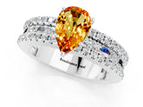 White gold Pear Cut Citrine Solitaire Ring with Pavé and Channel Set Band_1