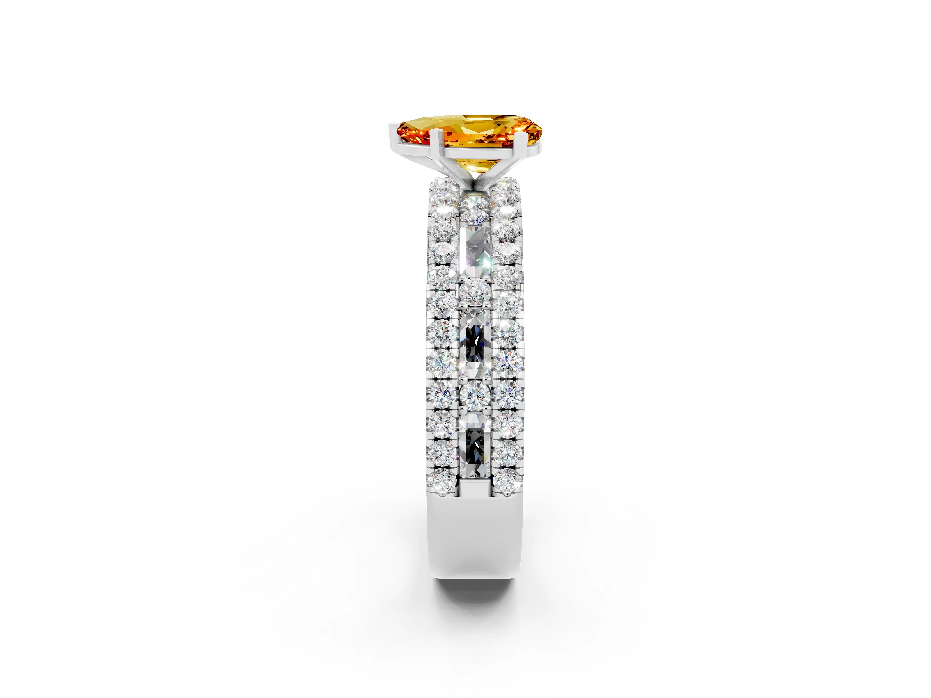 White gold Pear Cut Citrine Solitaire Ring with Pavé and Channel Set Band_2
