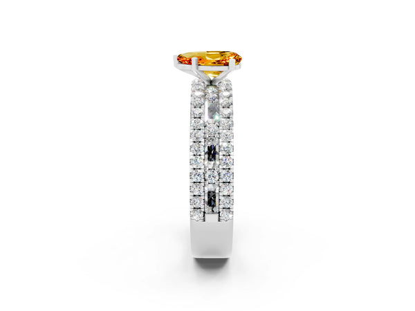 White gold Pear Cut Citrine Solitaire Ring with Pavé and Channel Set Band