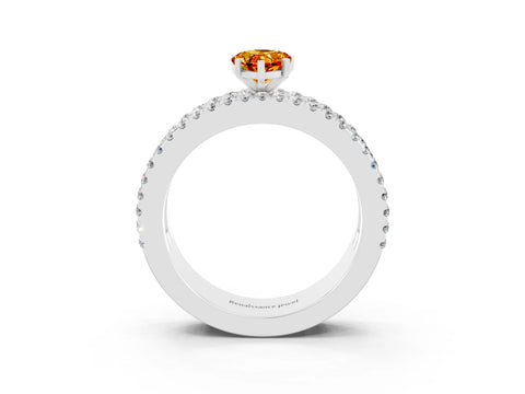 White gold Pear Cut Citrine Solitaire Ring with Pavé and Channel Set Band_3