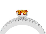 White gold Pear Cut Citrine Solitaire Ring with Pavé and Channel Set Band_4