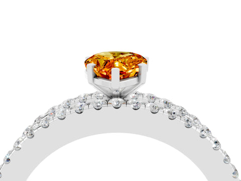 White gold Pear Cut Citrine Solitaire Ring with Pavé and Channel Set Band_4