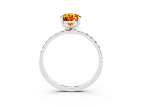 White gold Pear Cut Citrine Solitaire Ring with Pave Band and Four Prong Setting_15