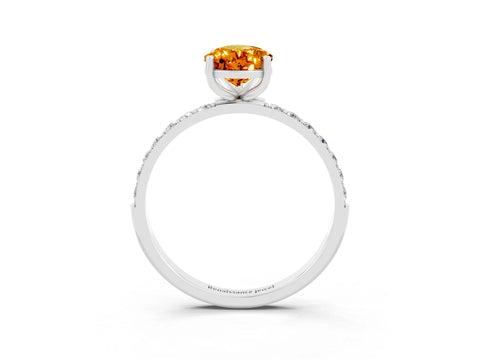 White gold Pear Cut Citrine Solitaire Ring with Pave Band and Four Prong Setting_27