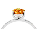 White gold Pear Cut Citrine Solitaire Ring with Pave Band and Four Prong Setting_28