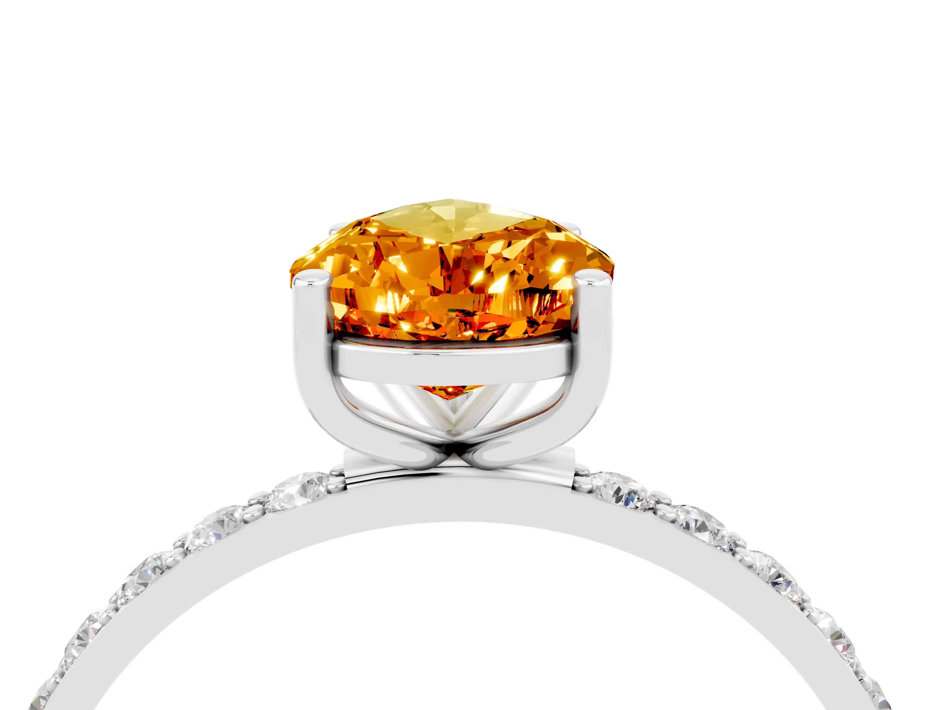 White gold Pear Cut Citrine Solitaire Ring with Pave Band and Four Prong Setting_28