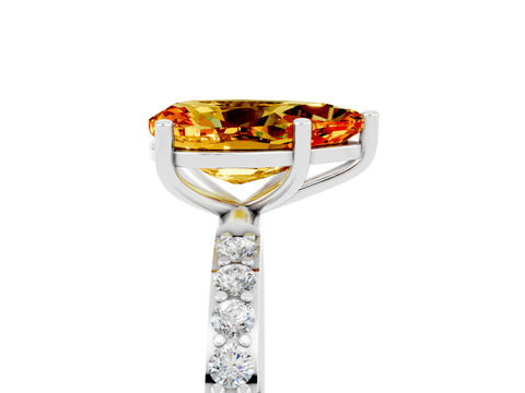 White gold Pear Cut Citrine Solitaire Ring with Pave Band and Four Prong Setting_29