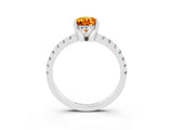 White gold Pear Cut Citrine Solitaire Ring with Round  Pavé Band and Four-Prong Setting_75