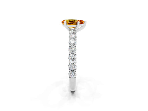 White gold Pear Cut Citrine Solitaire Ring with Shared Prong Pavé Band and Four-Prong Setting_2