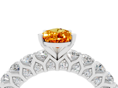 White gold Pear Cut Citrine Solitaire Ring with Shared Prong Pavé Band and Four-Prong Setting_4