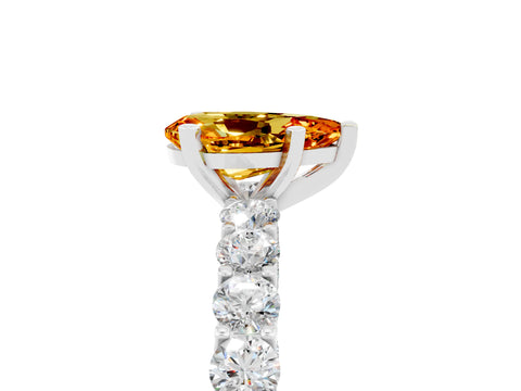White gold Pear Cut Citrine Solitaire Ring with Shared Prong Pavé Band and Four-Prong Setting_5
