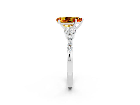 White gold Pear Cut Citrine Solitaire Ring with Side Stones and Four-Prong Setting_26
