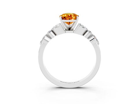 White gold Pear Cut Citrine Solitaire Ring with Side Stones and Four-Prong Setting_27