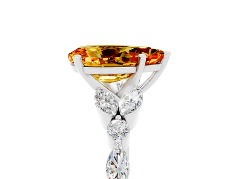 White gold Pear Cut Citrine Solitaire Ring with Side Stones and Four-Prong Setting_29