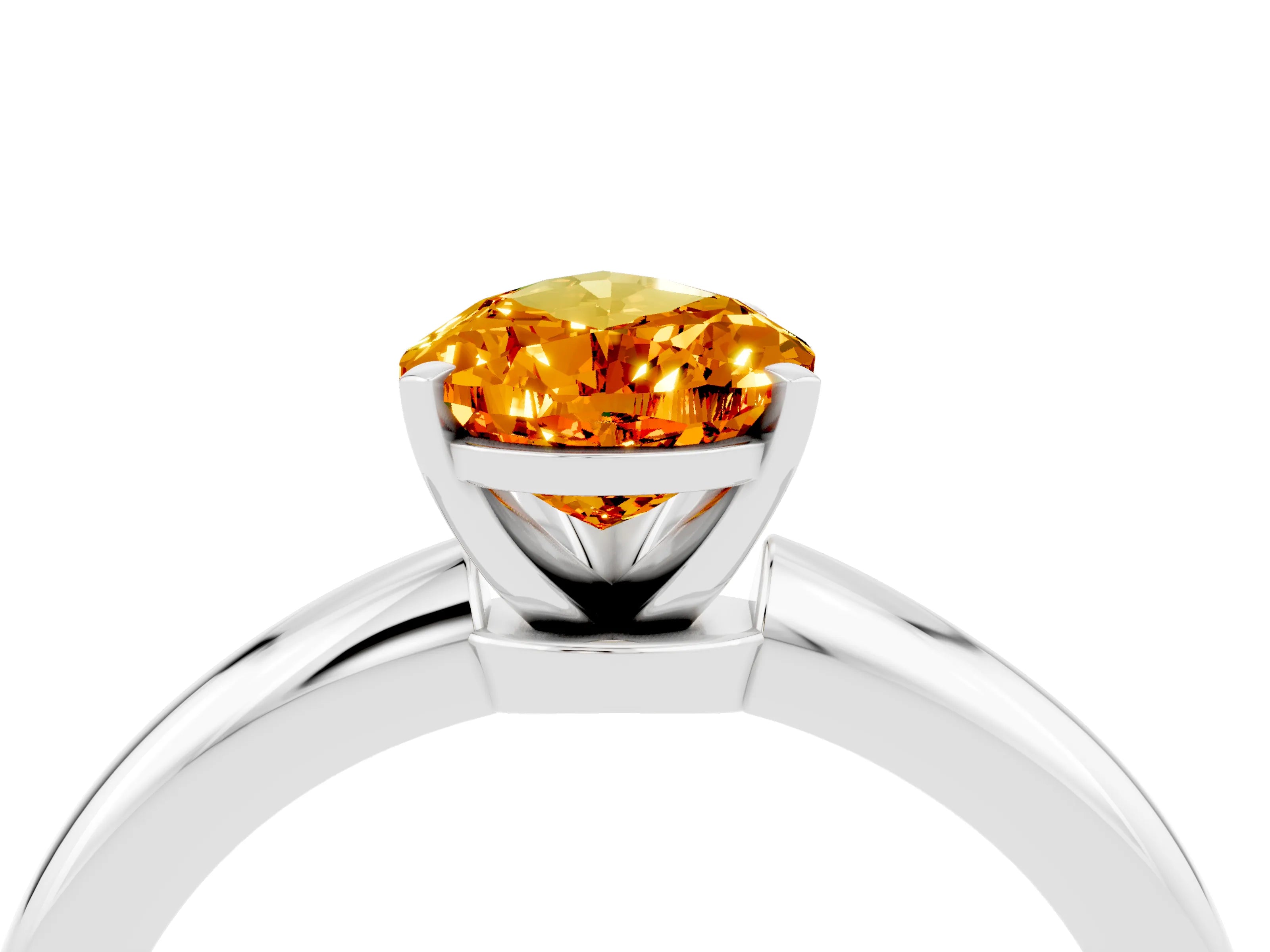 White gold Pear Cut Citrine Solitaire Ring with Six-Prong Setting and Classic Band_4
