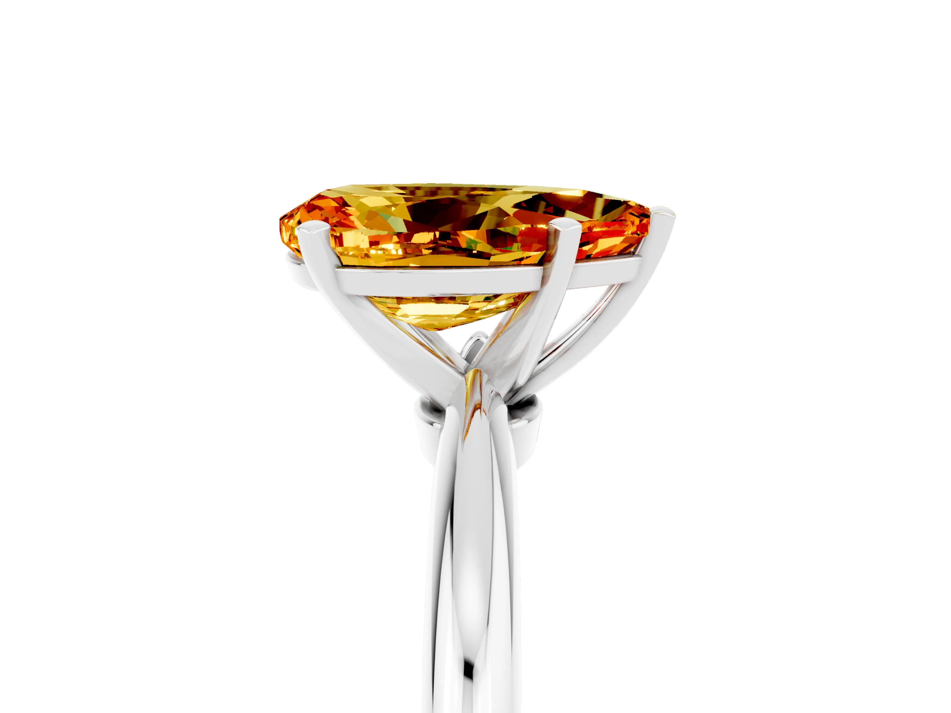 White gold Pear Cut Citrine Solitaire Ring with Six-Prong Setting and Classic Band_5