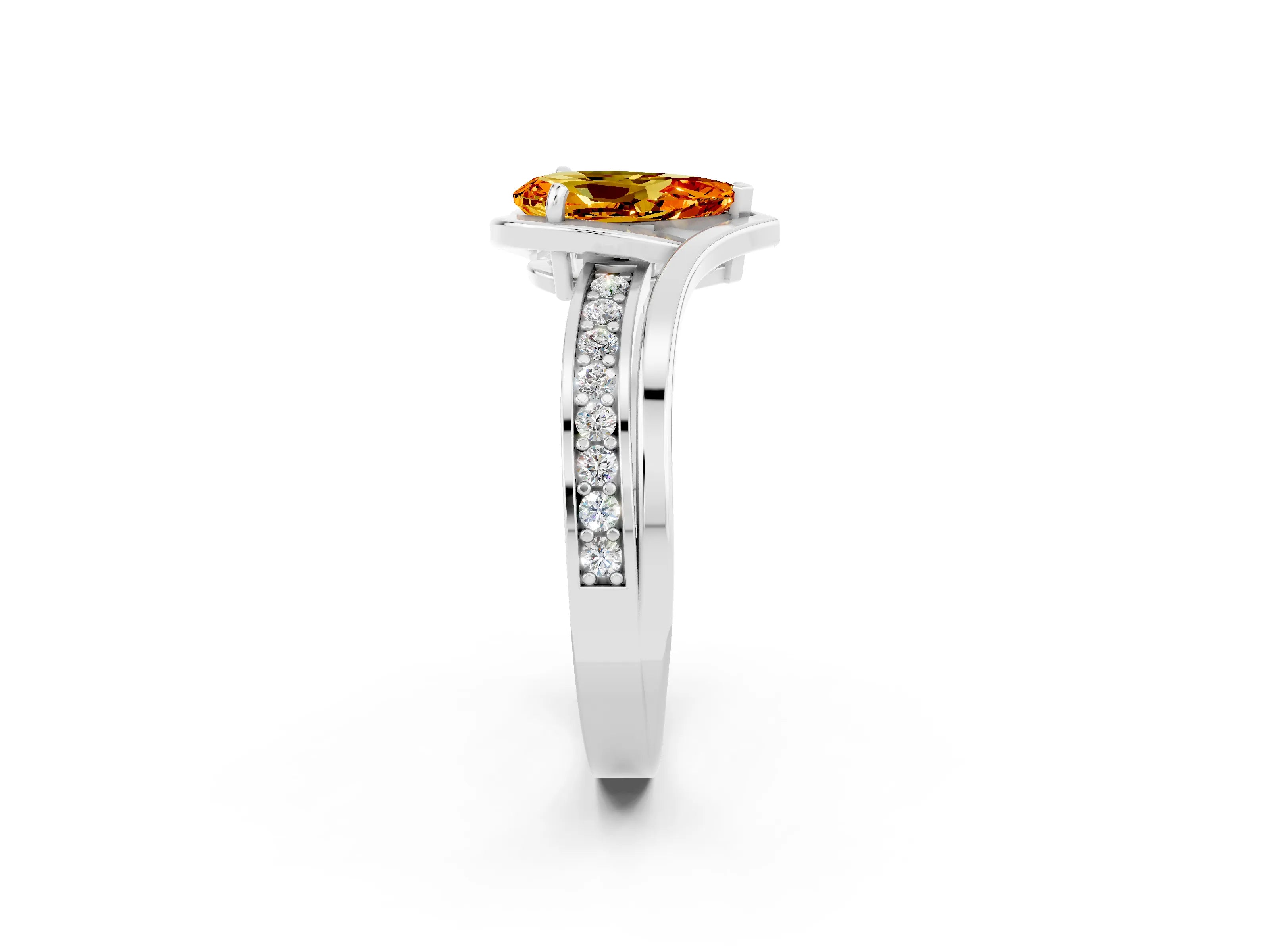 White gold Pear Cut Citrine Solitaire Ring with Split Shank and Prong Setting_2