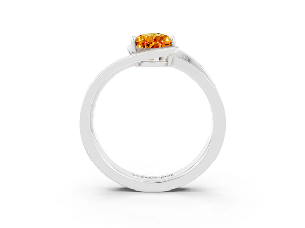 Platinum Pear Cut Citrine Solitaire Ring with Split Shank and Prong Setting