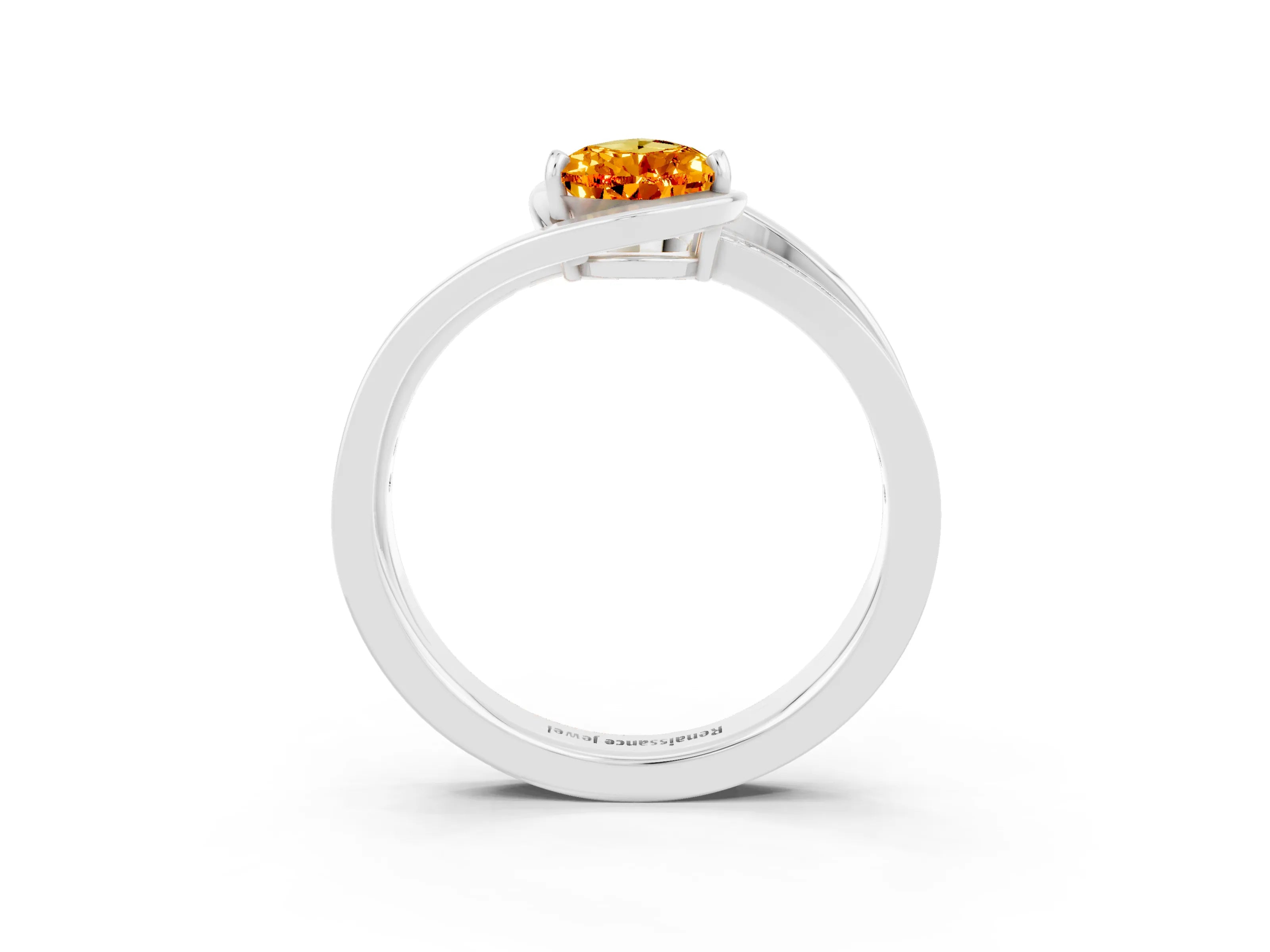 White gold Pear Cut Citrine Solitaire Ring with Split Shank and Prong Setting_3