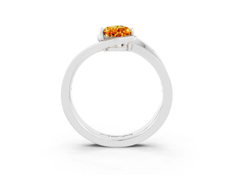 White gold Pear Cut Citrine Solitaire Ring with Split Shank and Prong Setting_3
