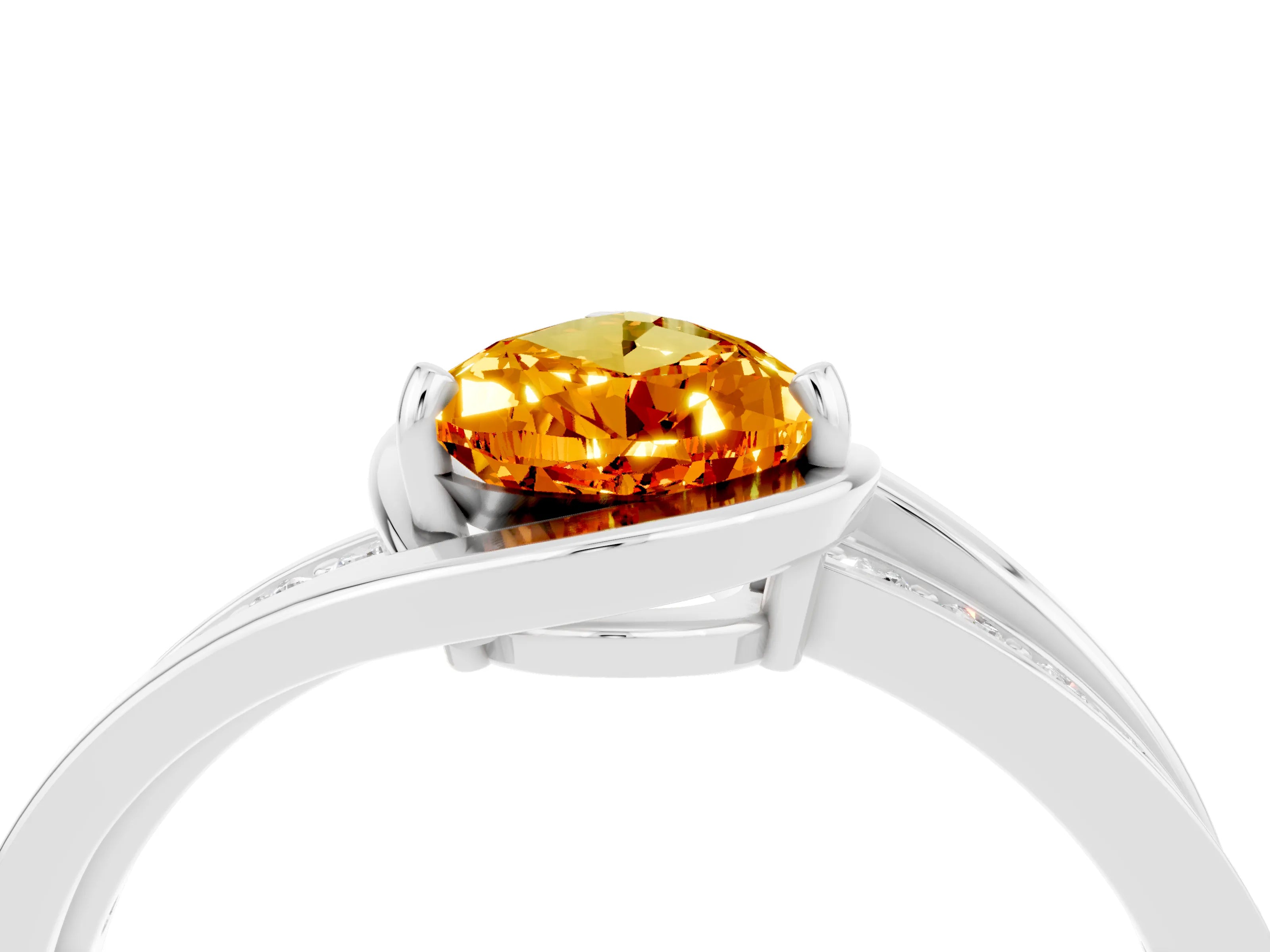 White gold Pear Cut Citrine Solitaire Ring with Split Shank and Prong Setting_4
