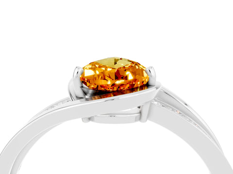 White gold Pear Cut Citrine Solitaire Ring with Split Shank and Prong Setting_4